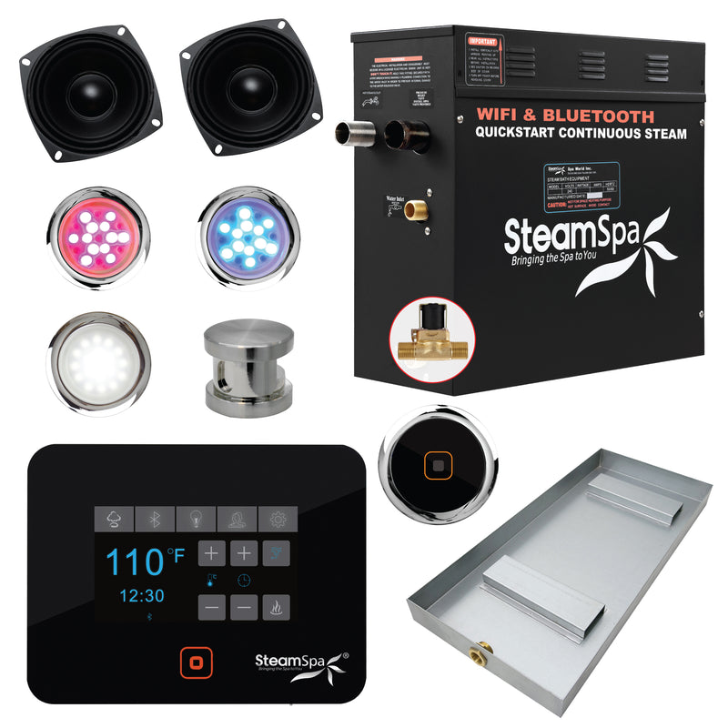 SteamSpa Black Series Wifi and Bluetooth QuickStart Steam Bath Generator Package SteamSpa