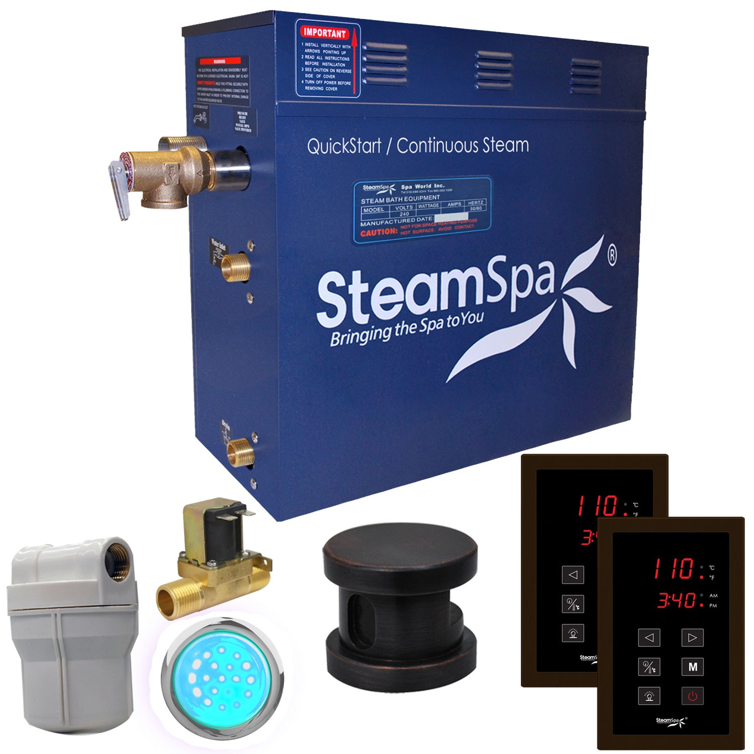 SteamSpa Royal QuickStart Acu-Steam Bath Generator Package Touch Pad SteamSpa