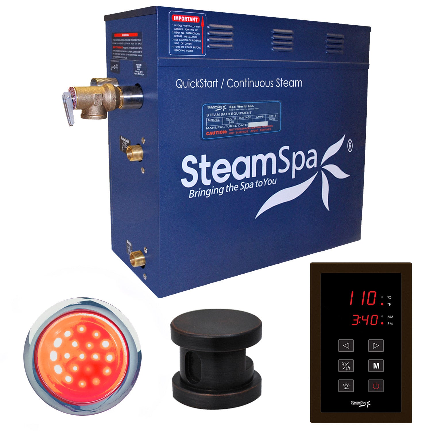 SteamSpa Indulgence QuickStart Acu-Steam Bath Generator Package With Touch Pad SteamSpa