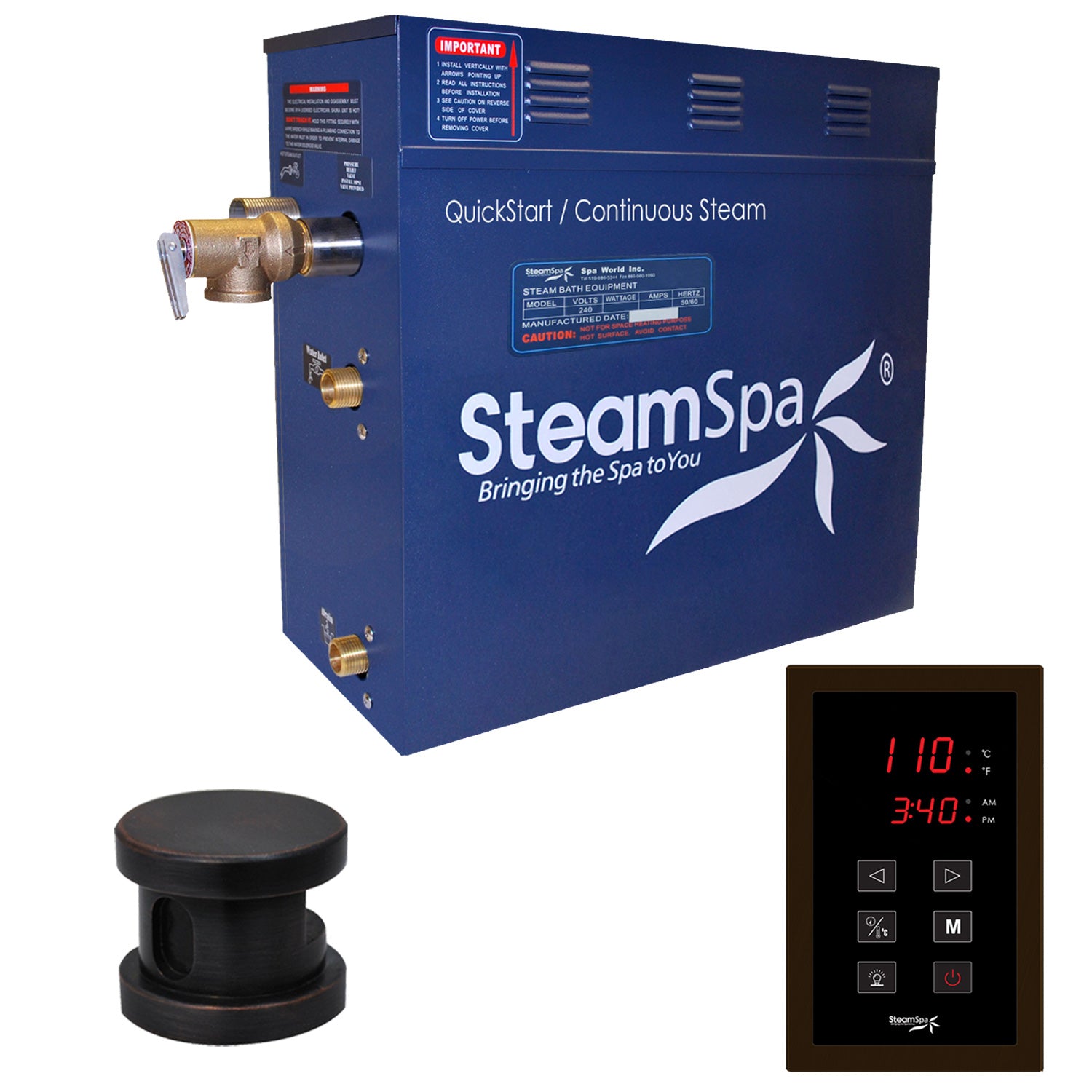 SteamSpa Oasis QuickStart Acu-Steam Bath Generator Package With Touch Pad SteamSpa