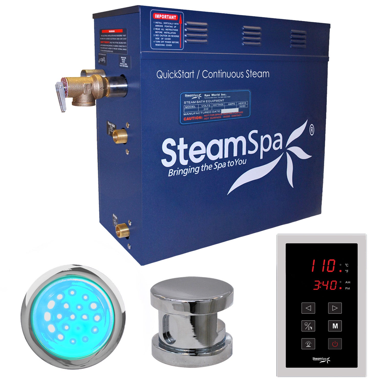 SteamSpa Indulgence QuickStart Acu-Steam Bath Generator Package With Touch Pad SteamSpa