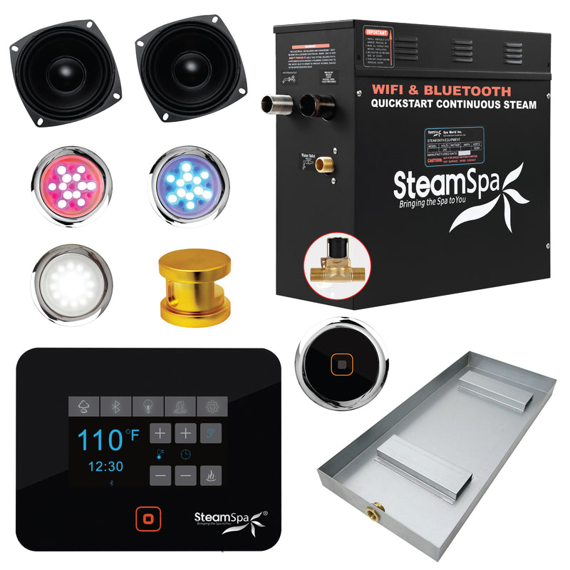 SteamSpa Black Series Wifi and Bluetooth QuickStart Steam Bath Generator Package SteamSpa