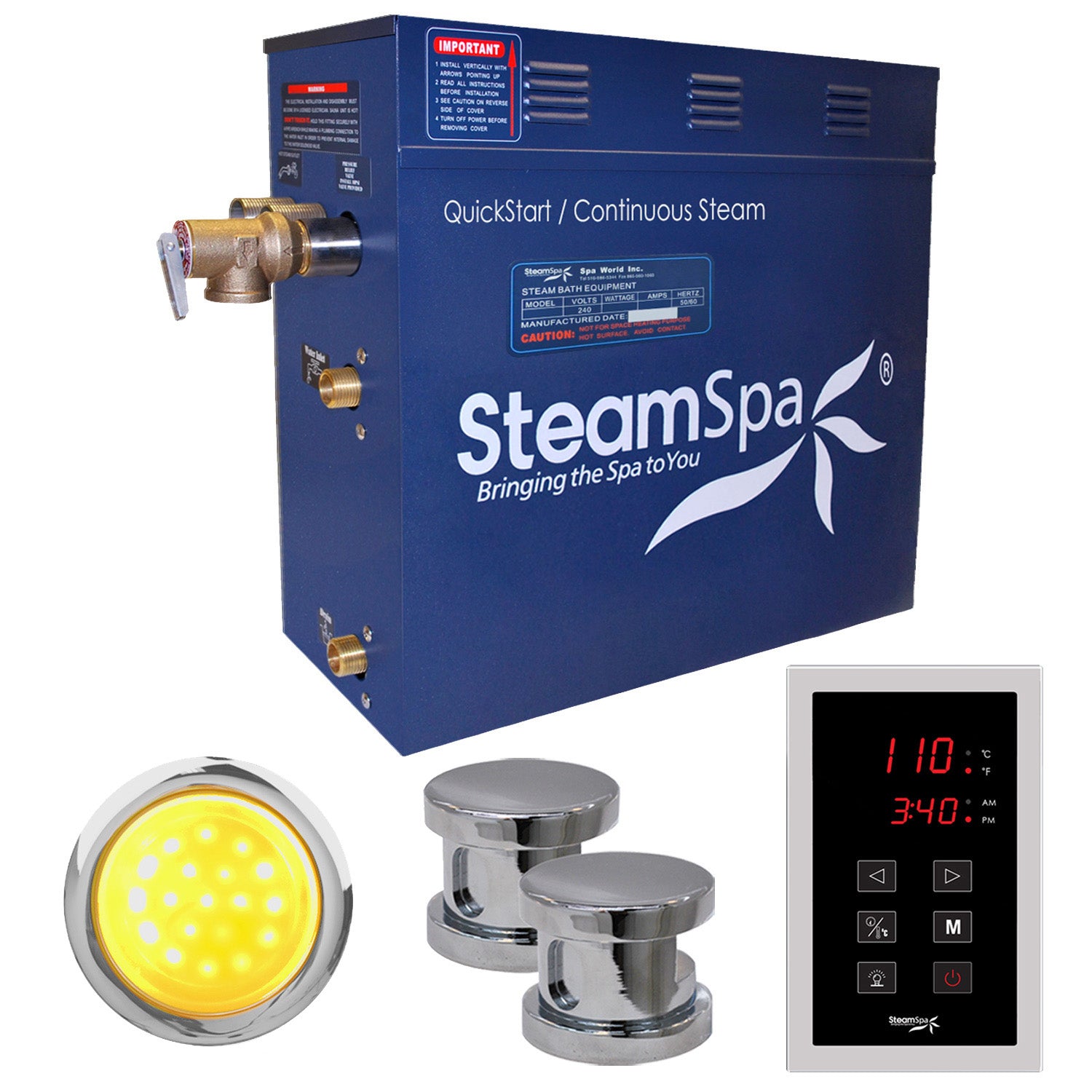 SteamSpa Indulgence QuickStart Acu-Steam Bath Generator Package With Touch Pad SteamSpa