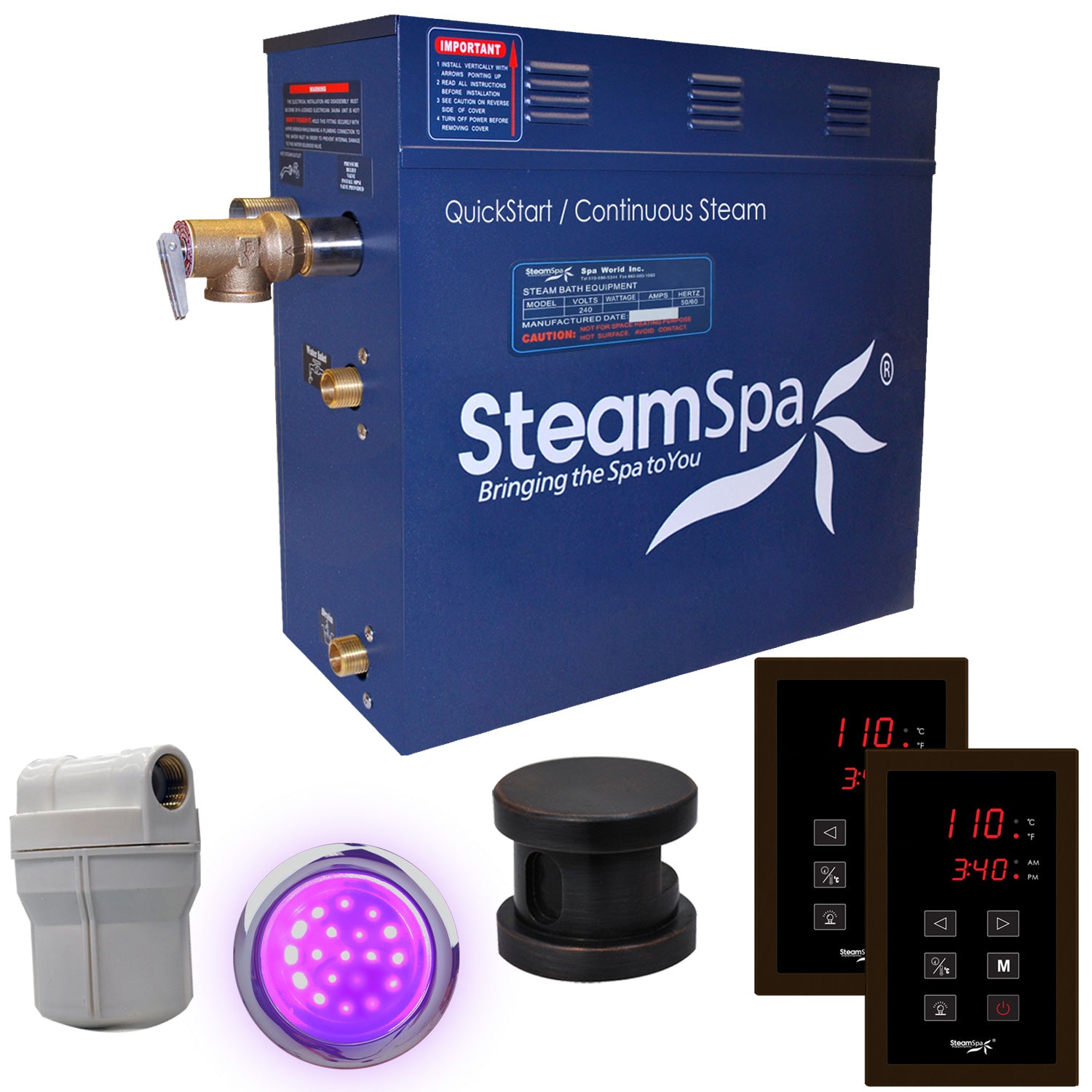 SteamSpa Royal QuickStart Acu-Steam Bath Generator Package Touch Pad SteamSpa